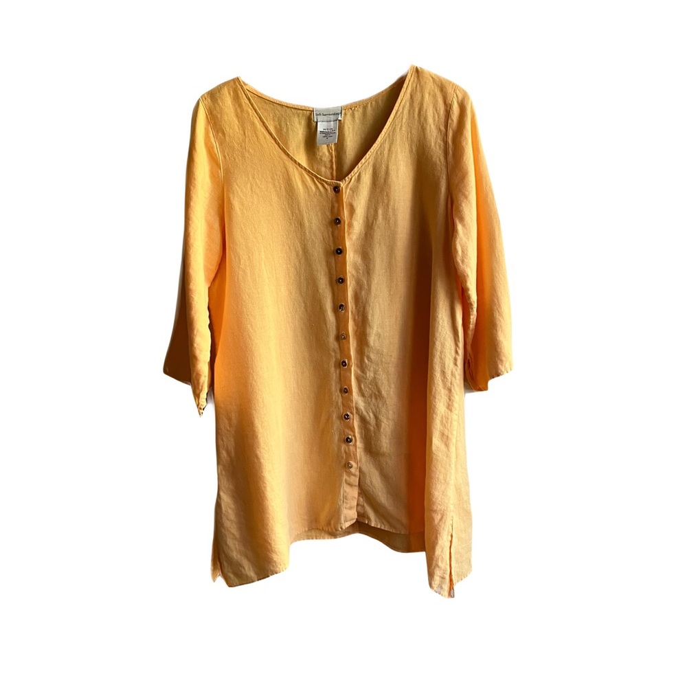 Soft Surroundings 100% Linen Button Front Blouse Size M Orange Tunic Top 24017